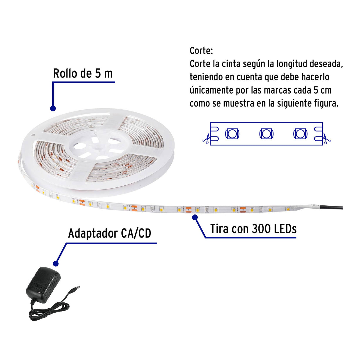 Tira LED 40 W para interior y exterior, 5 m, RGB, VOLTECK