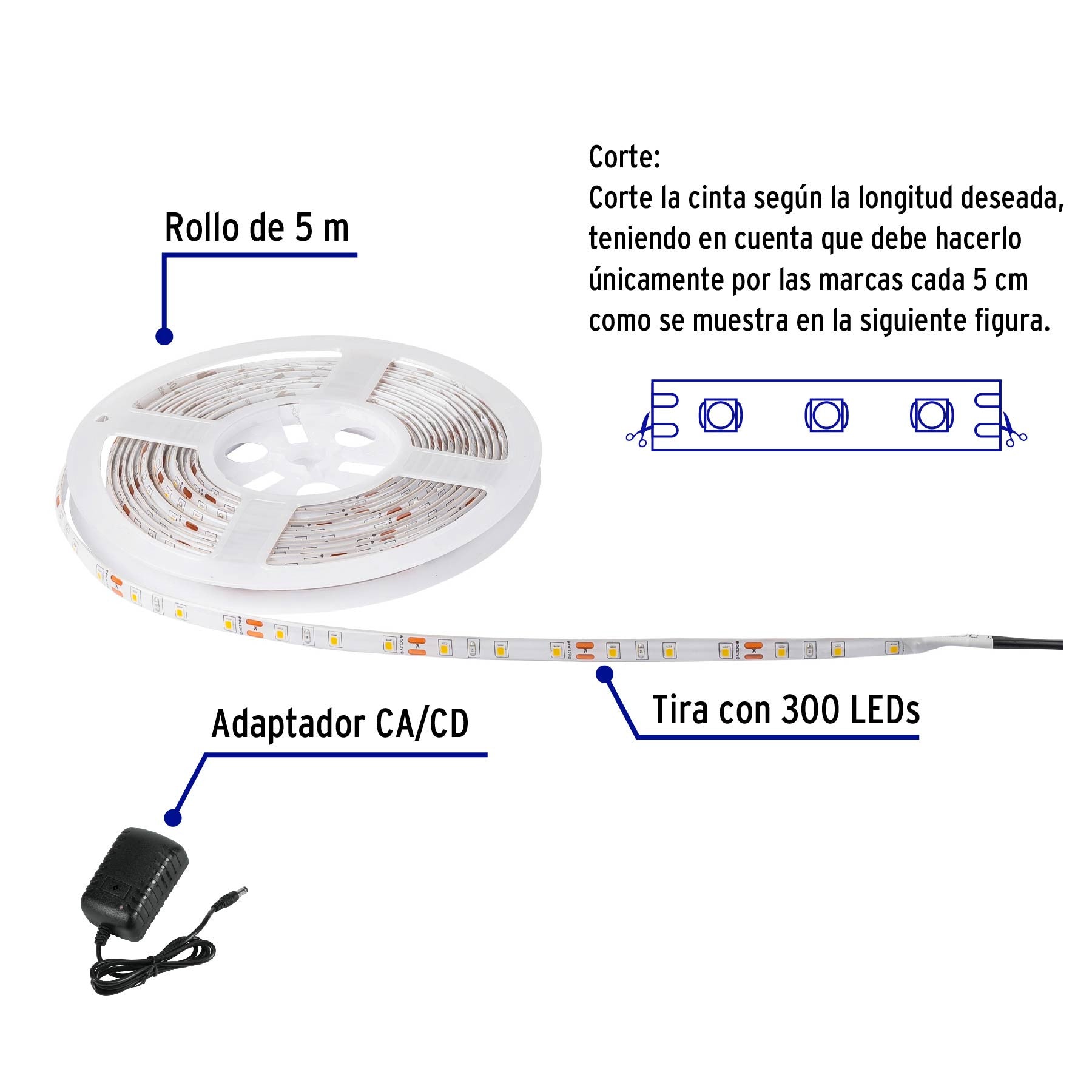 Tira LED 40 W para interior y exterior, 5 m, RGB, VOLTECK