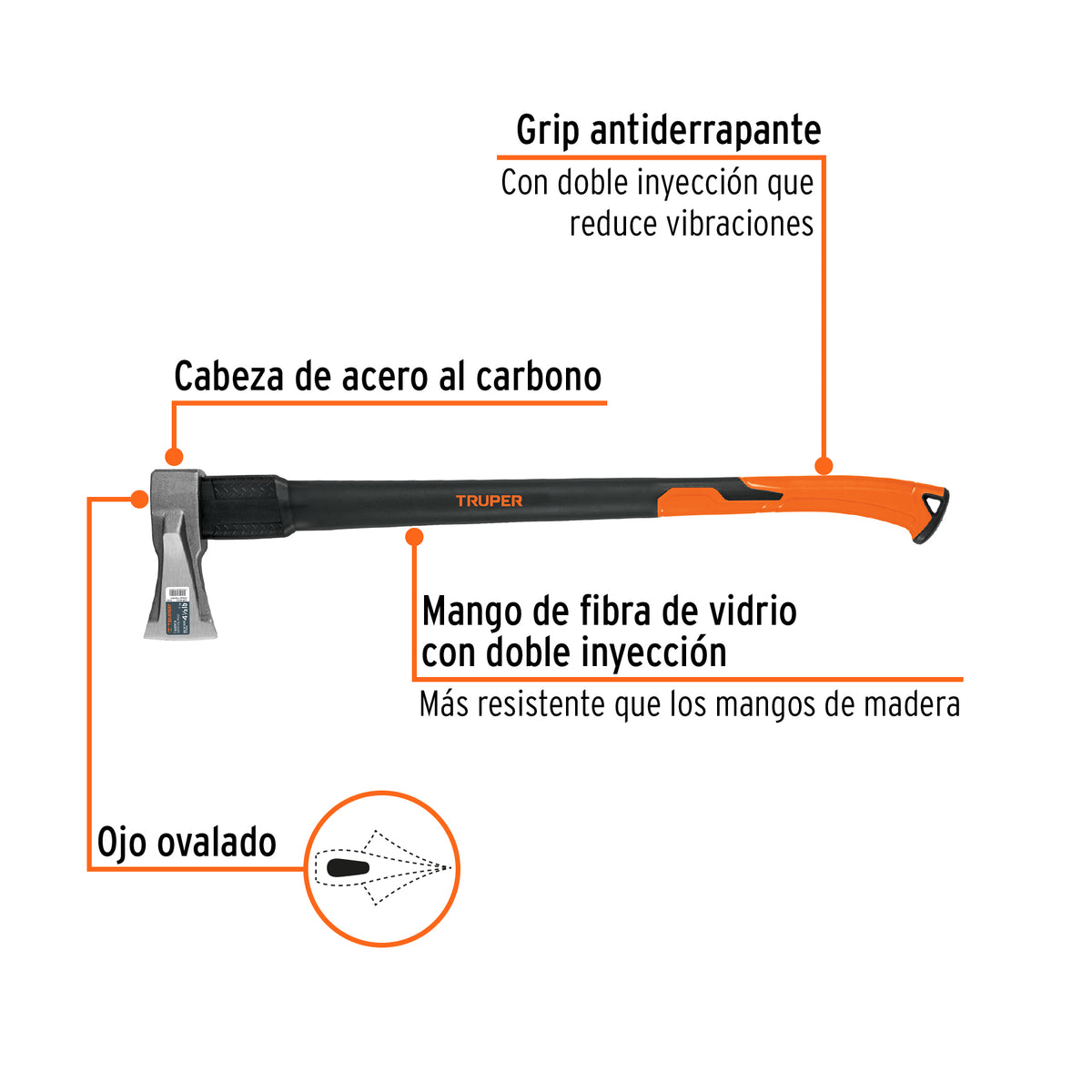 Hacha para rajar madera 4.5 lb, mango fibra de vidrio 34'