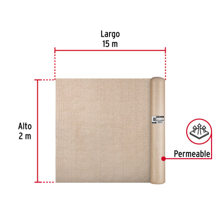 Rollo de malla sombra 80%, raschel beige, 15m x 2m, FIERO