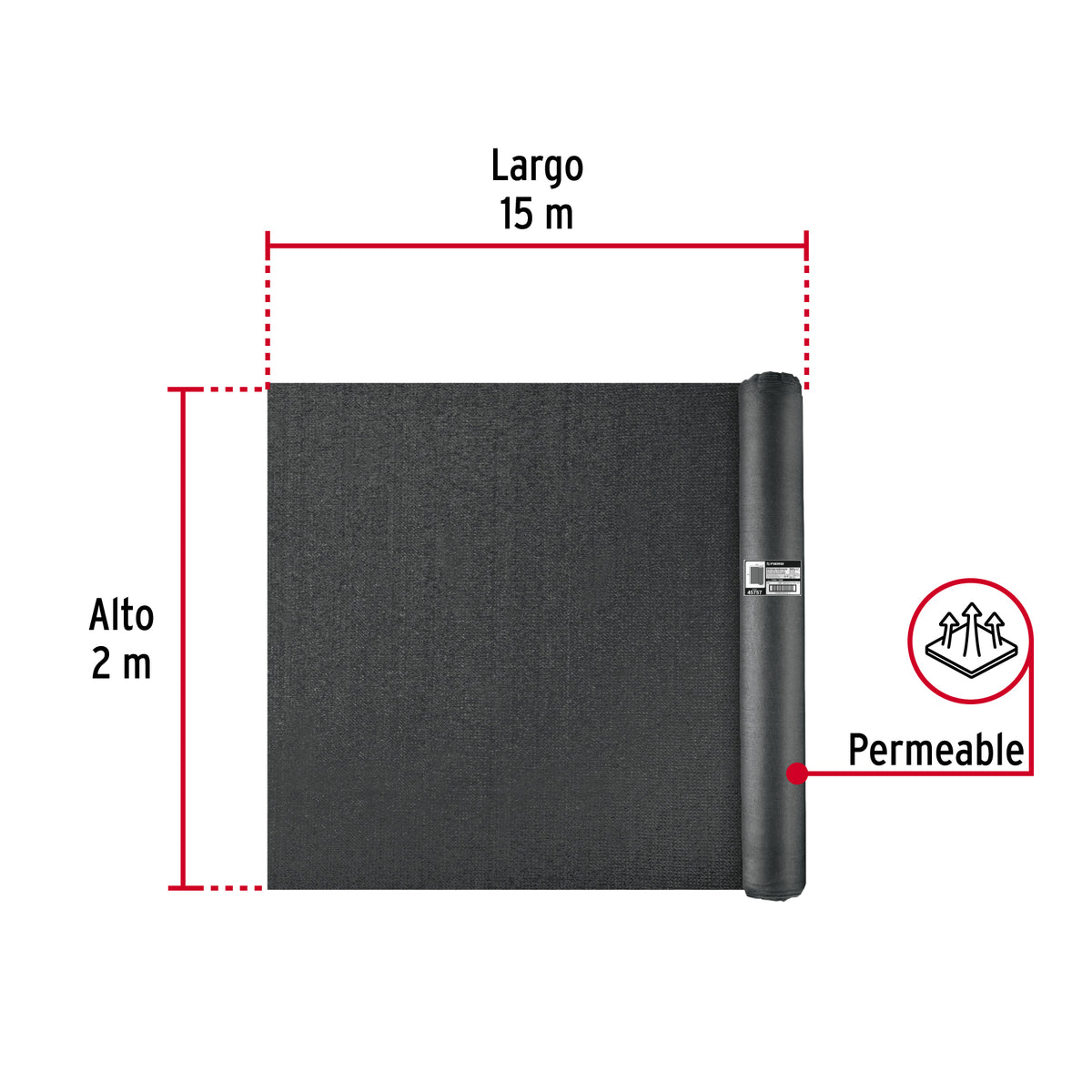 Rollo de malla sombra 90%, raschel negro, 15m x 2m, FIERO