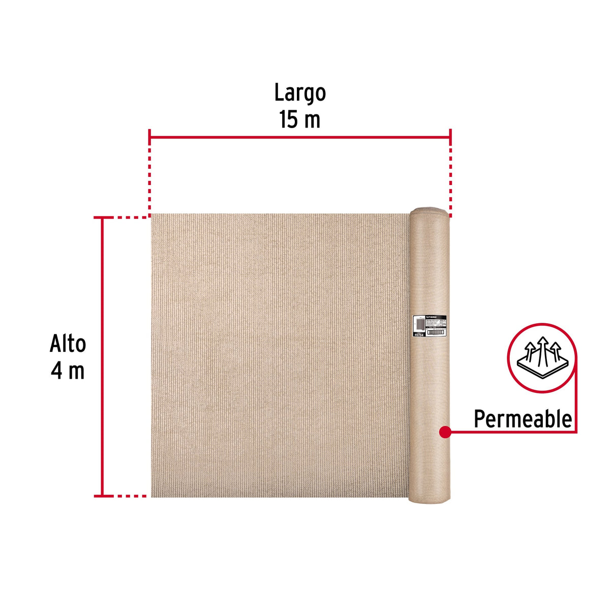Rollo de malla sombra 80%, raschel beige, 15m x 4m, FIERO
