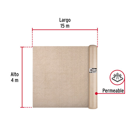 Rollo de malla sombra 80%, raschel beige, 15m x 4m, FIERO