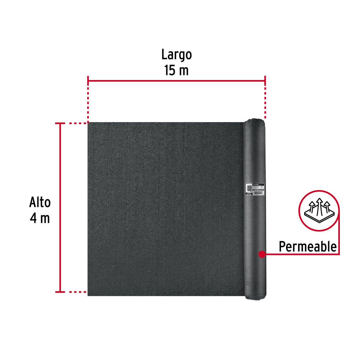 Rollo de malla sombra 90%, raschel negro, 15m x 4m, FIERO