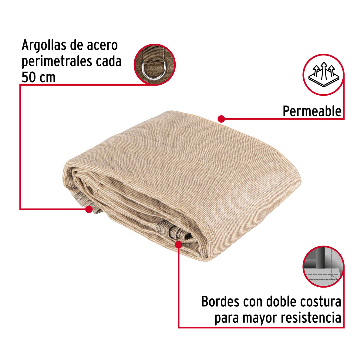 Toldo sombra 80% raschel beige x FIERO 3 m