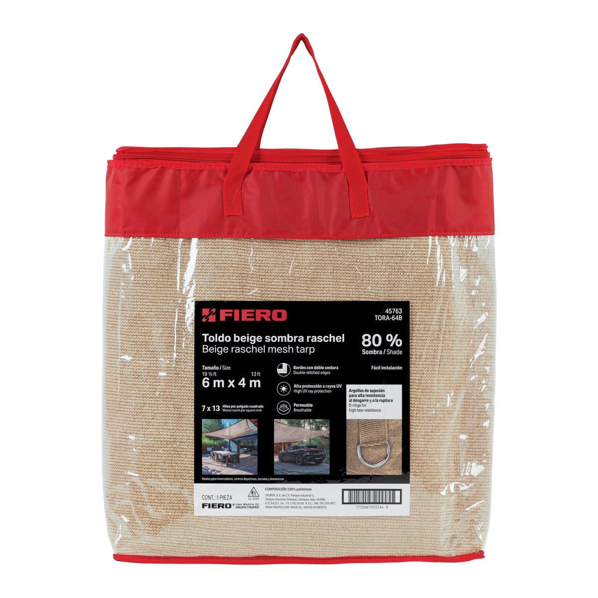 Toldo sombra 80% raschel beige x FIERO 6 m