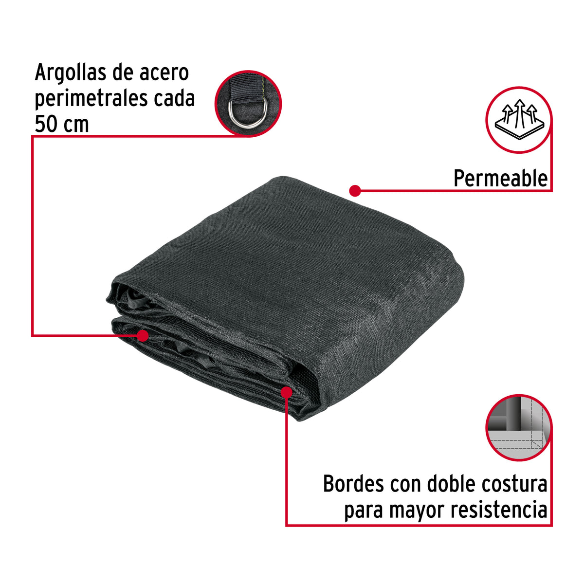 Toldo sombra 90%, raschel negro, 6m x 4m, FIERO