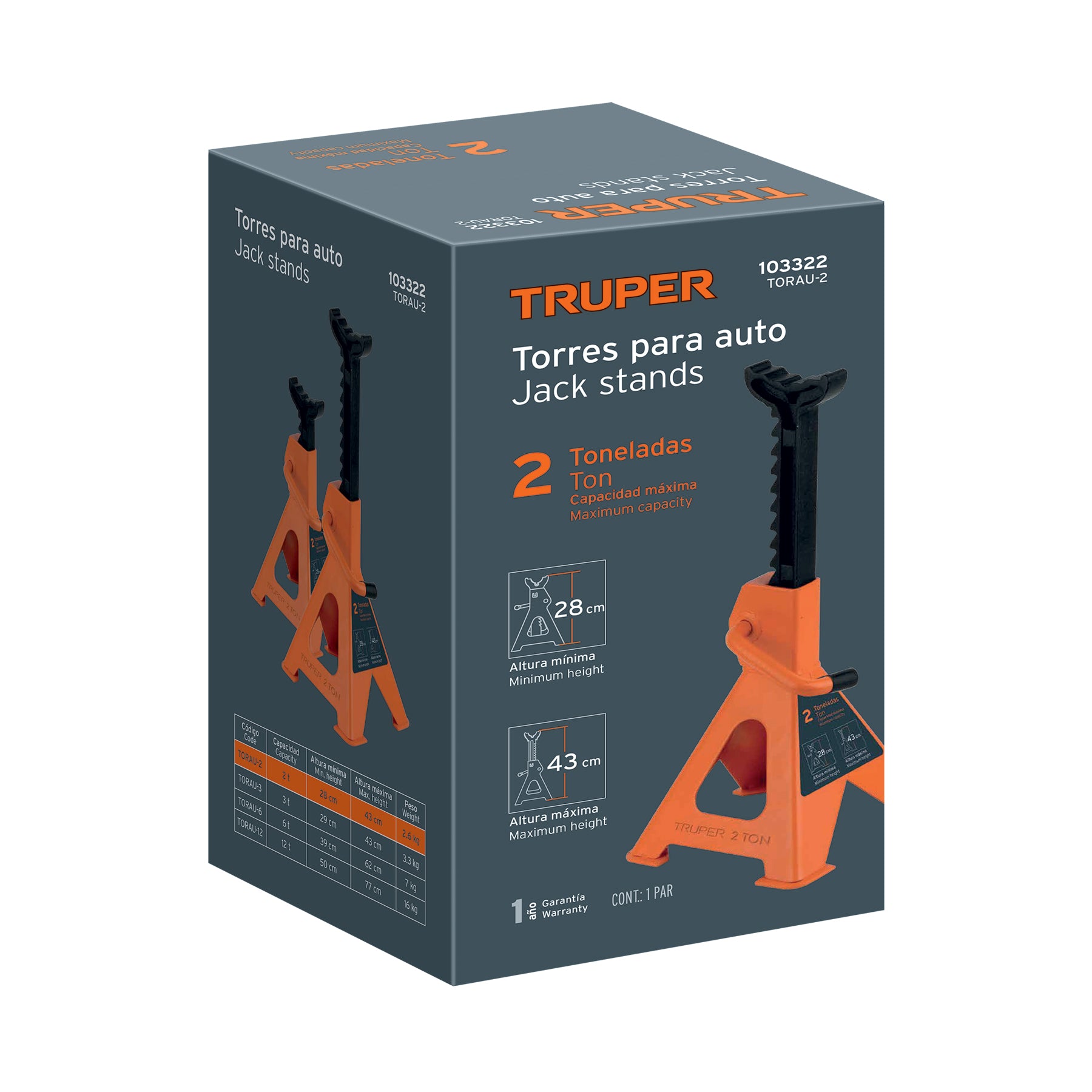Torres para auto 2 toneladas 2 piezas TRUPER