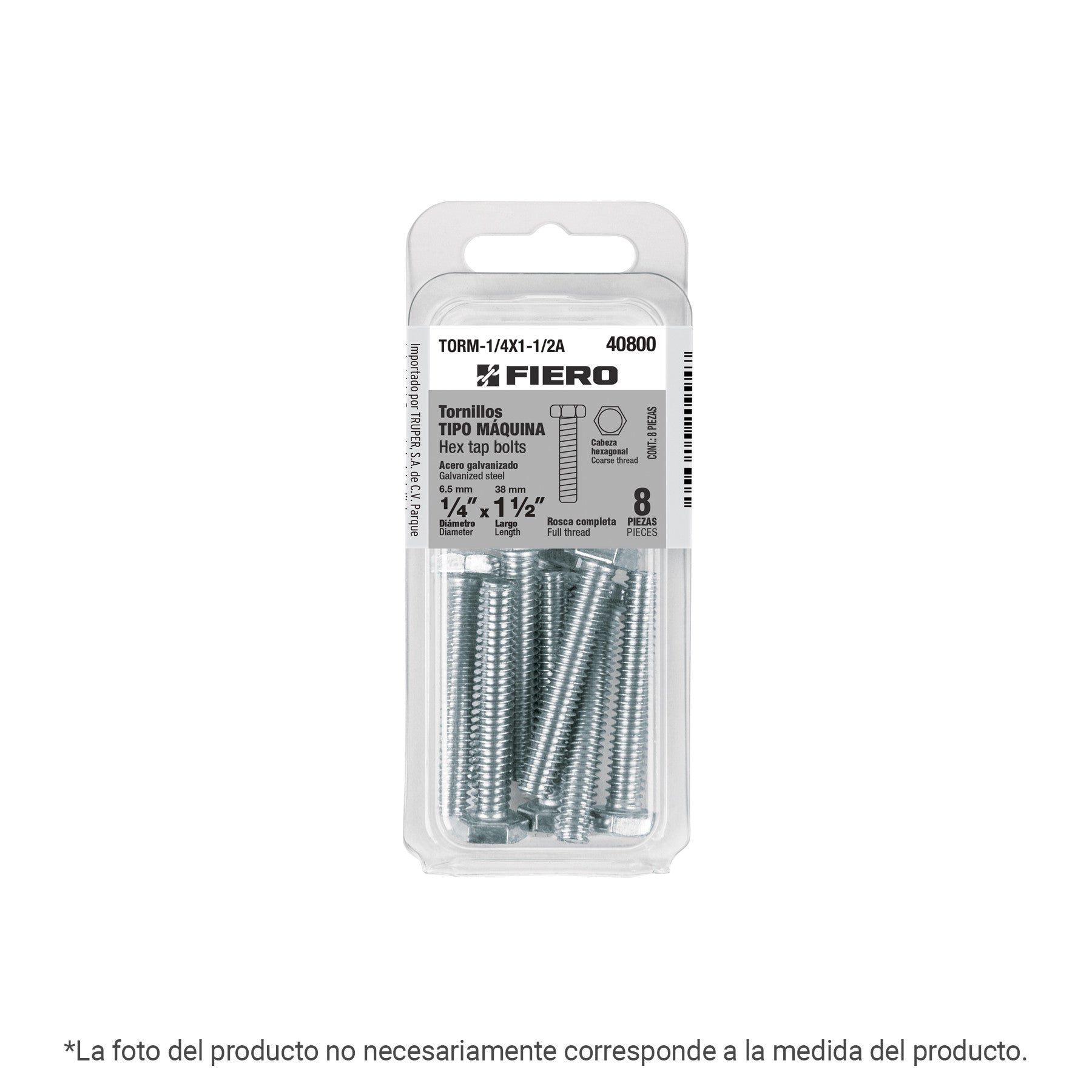 Blíster con 4 tornillos 3/8' x 1-1/2' tipo máquina, FIERO