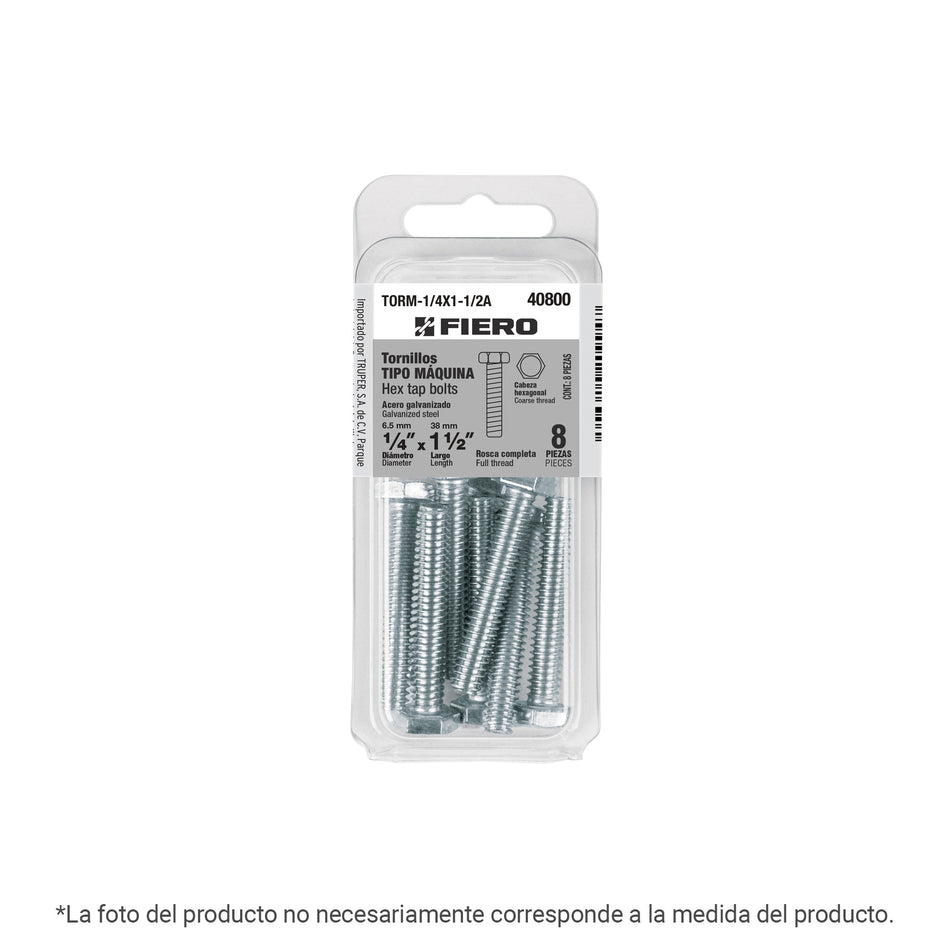 Blíster con 4 tornillos 3/8' x 2' tipo máquina, FIERO 3/8', 2'