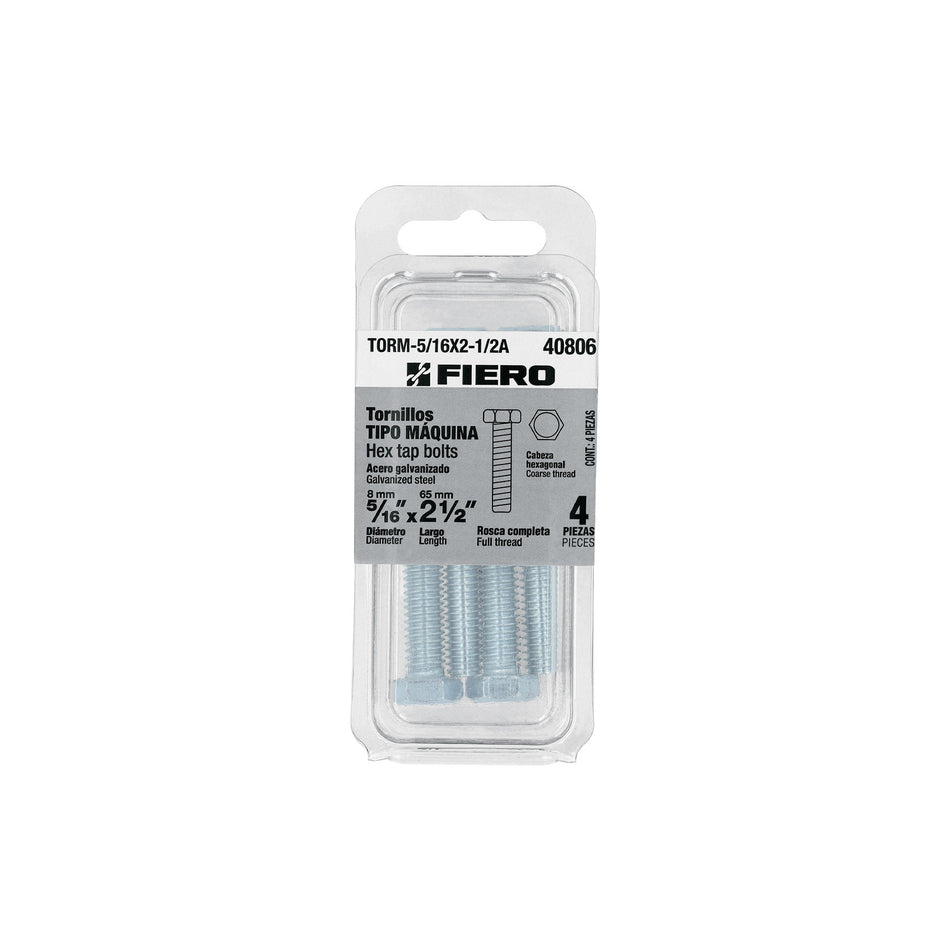 Blíster con 4 tornillos 5/16' x 2-1/2' tipo máquina, FIERO