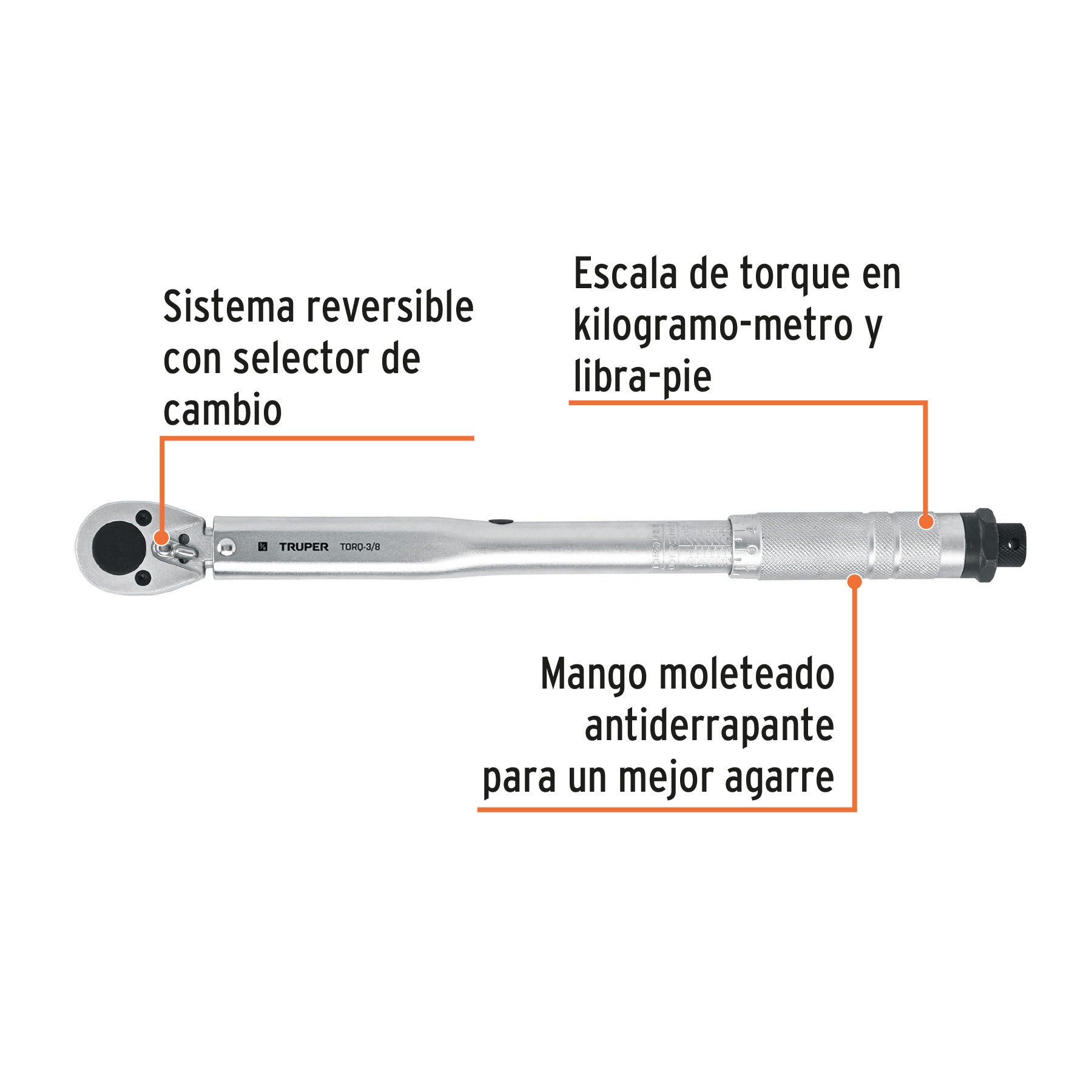 Torquímetro de trueno, dos lecturas, cuadro 3/8', Truper