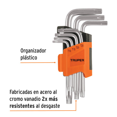 Juego de 7 llaves torx con organizador abatible, TRUPER