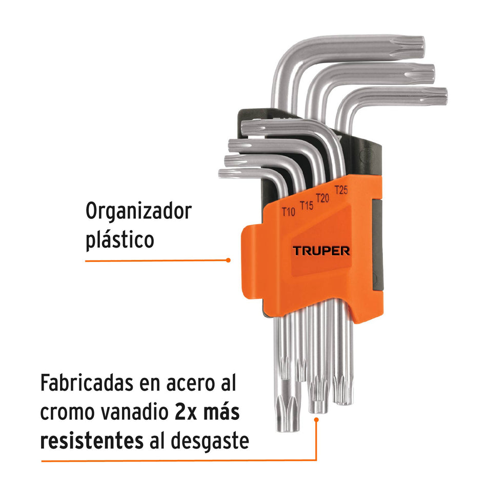 Juego de 7 llaves torx con organizador abatible, TRUPER