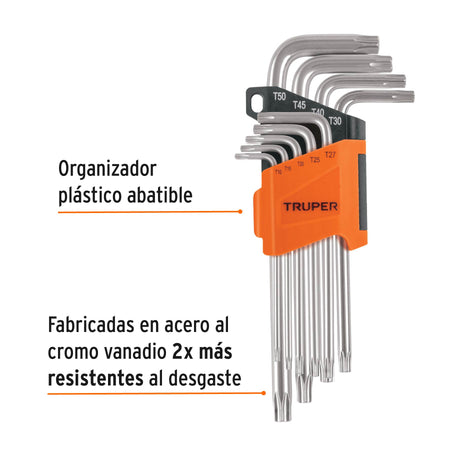 Juego de 7 llaves torx largas con organizador abatible