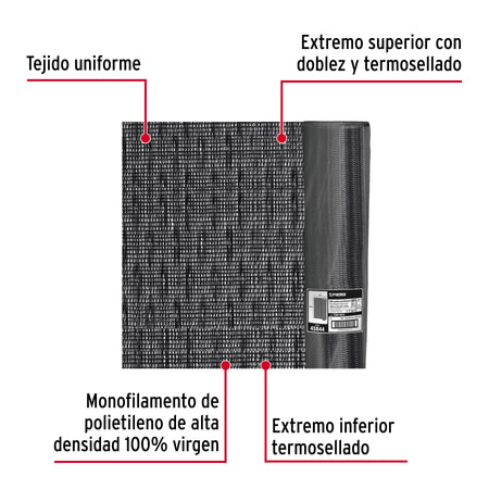 Rollo de malla sombra monofilamento 80%, 15m x 1.85m, negro
