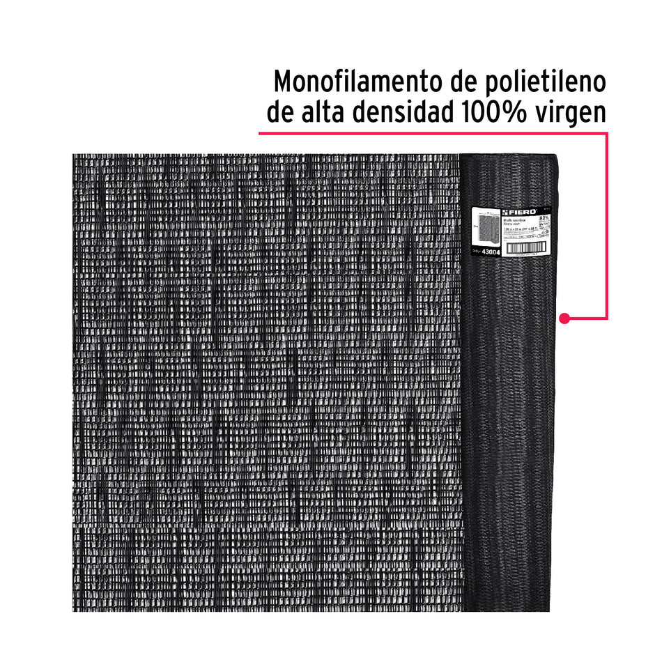 Rollo de malla sombra monofilamento 80% 25m x 1.85m negro