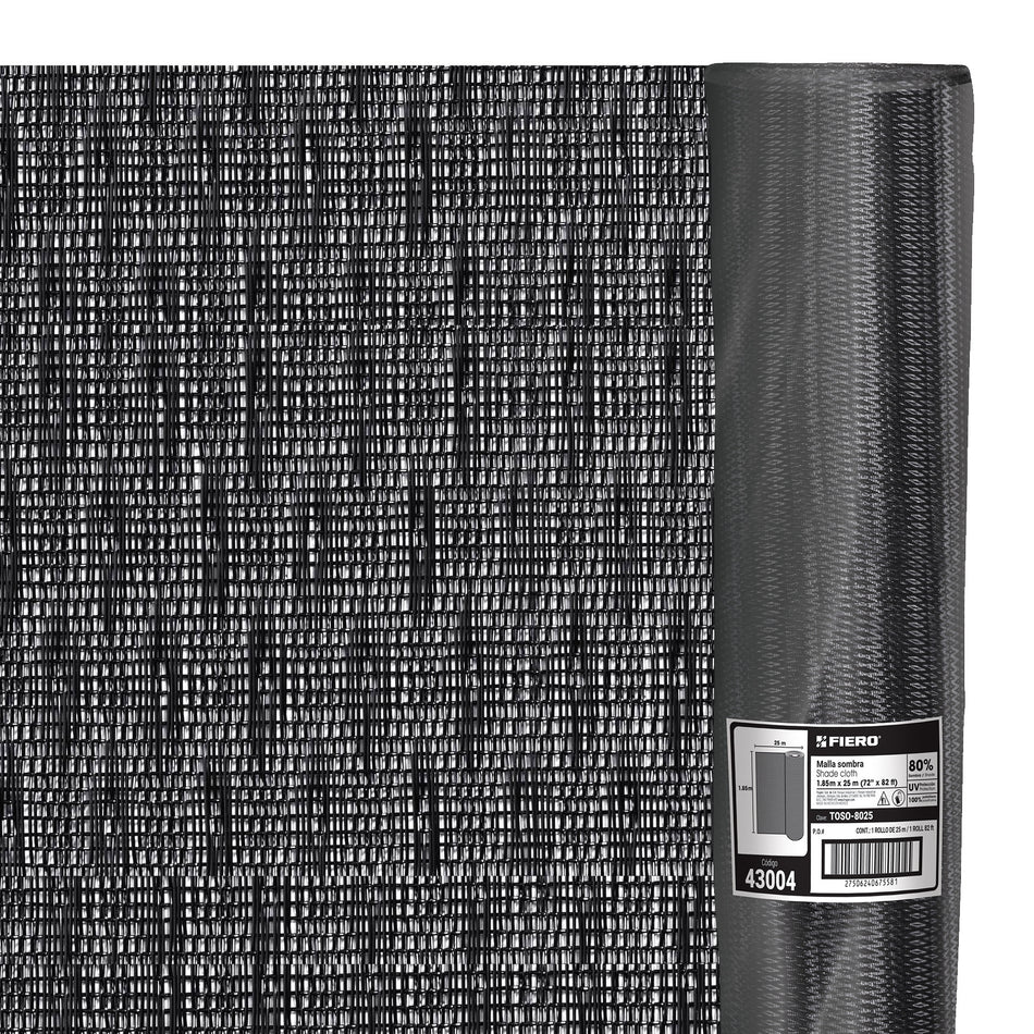 Rollo de malla sombra monofilamento 80% 25m x 1.85m negro