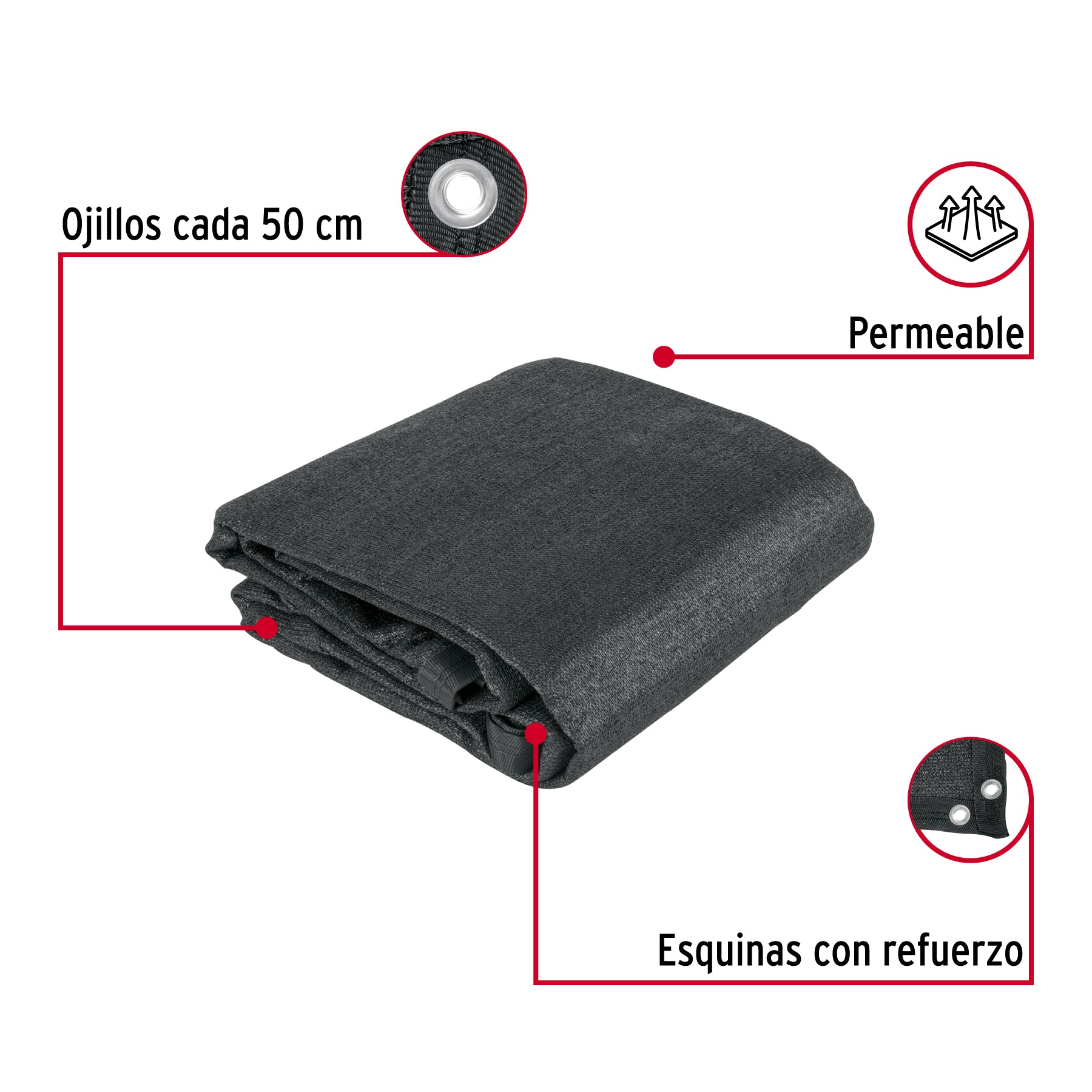 Toldo sombra 80%, monofilamento negro, 4m x 3.6m, FIERO
