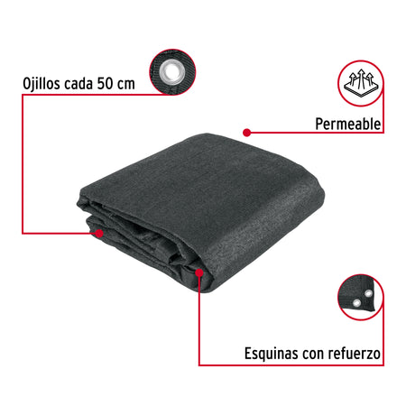 Toldo sombra 80%, monofilamento negro, 4m x 3.6m, FIERO
