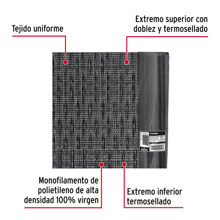 Rollo de malla sombra monofilamento 80%, 50m x 1.85m, negro