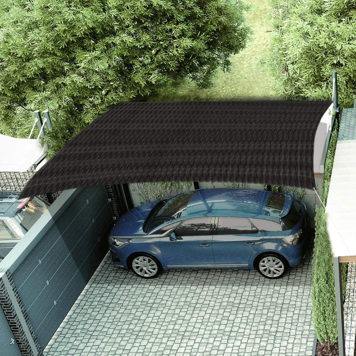 Toldo sombra 80%, monofilamento negro, 6m x 3.6m, FIERO