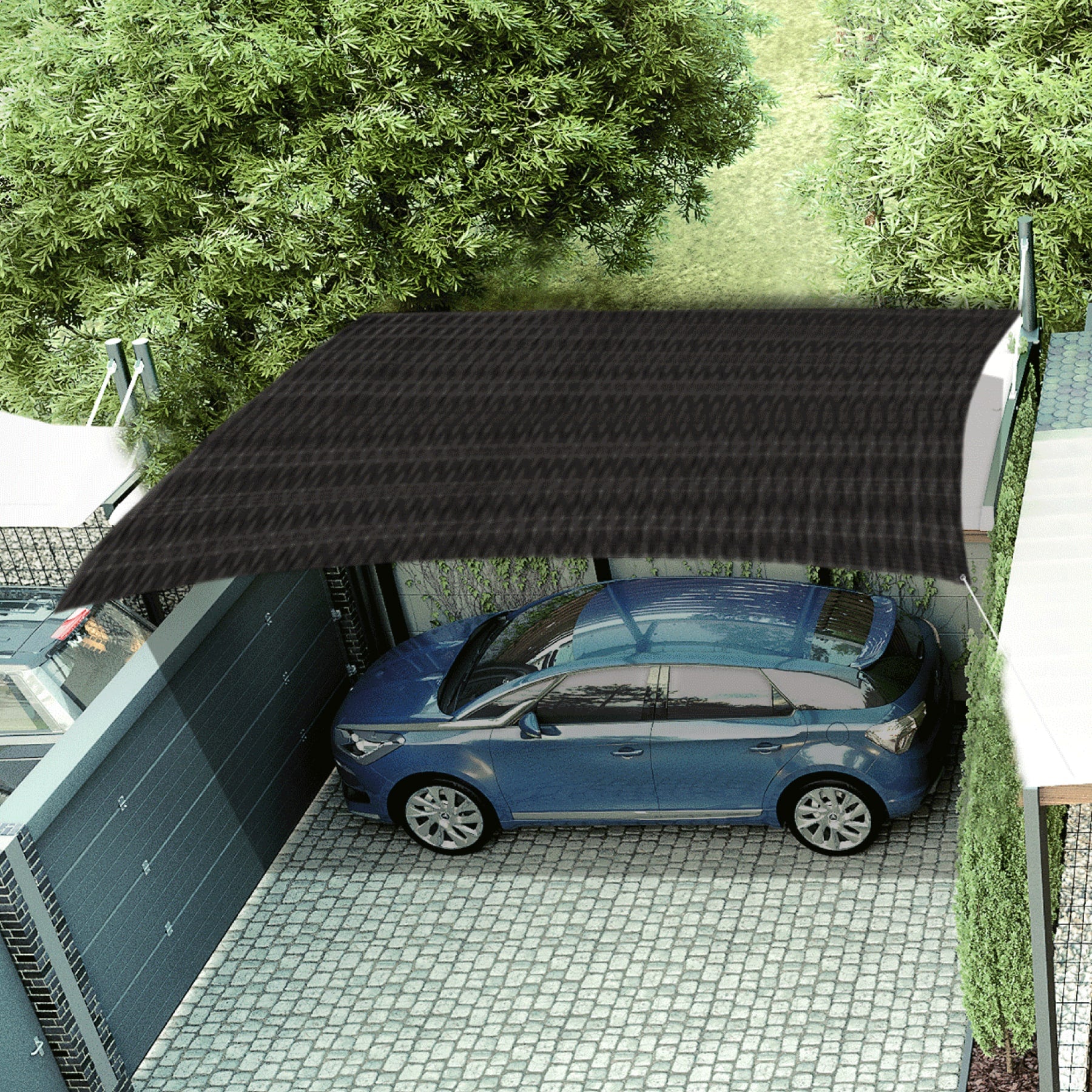 Toldo sombra 80%, monofilamento negro, 6m x 3.6m, FIERO
