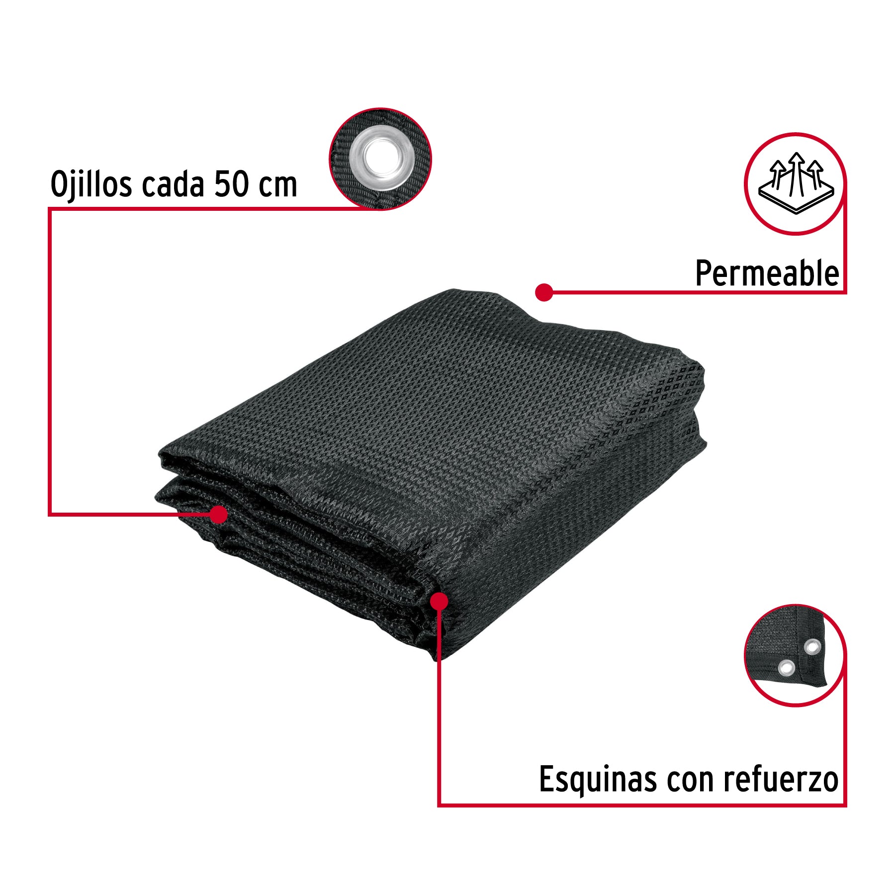 Toldo sombra 80%, monofilamento negro, 6m x 3.6m, FIERO