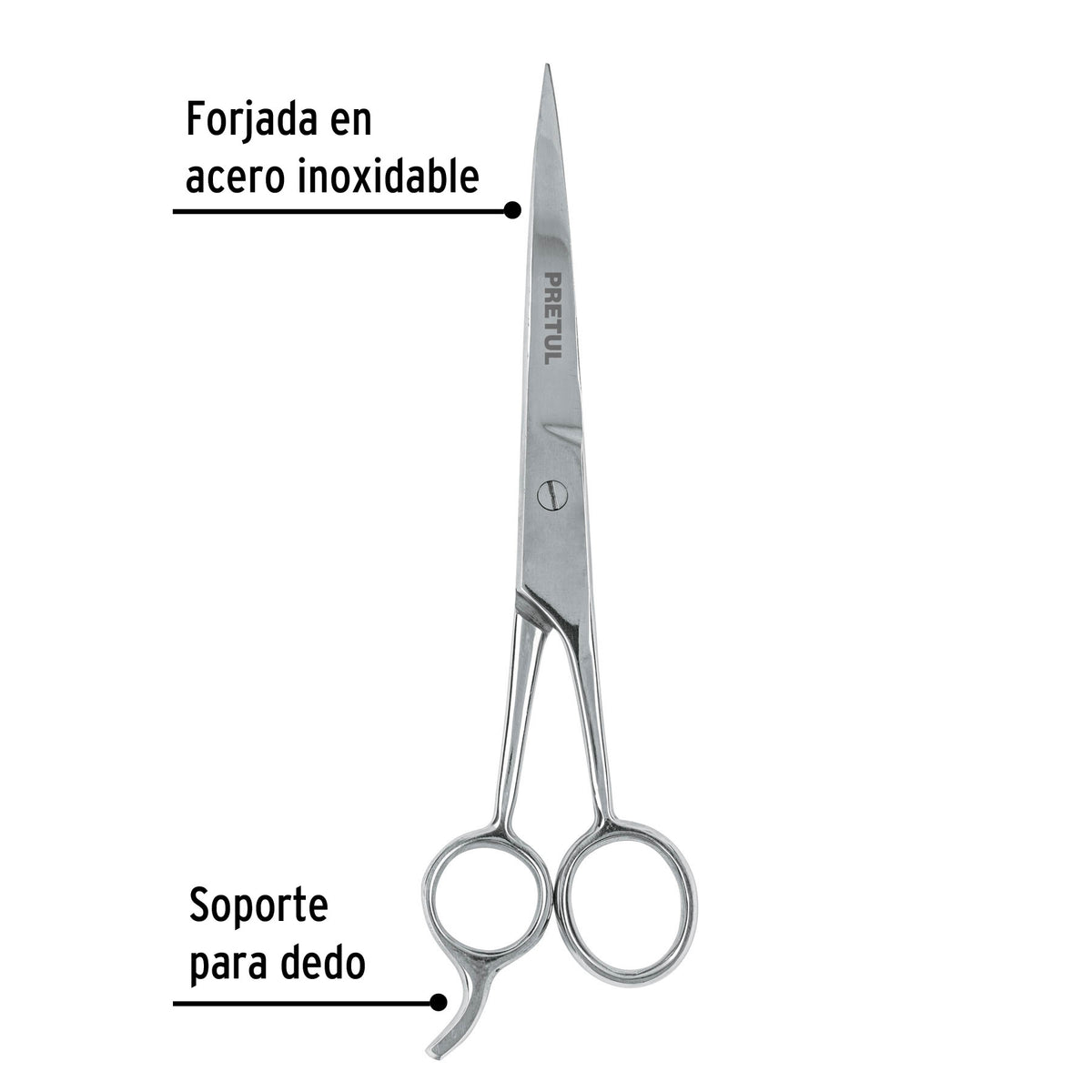 Tijera 7-1/2' estilista, con gancho, acero inoxidable,PRETUL
