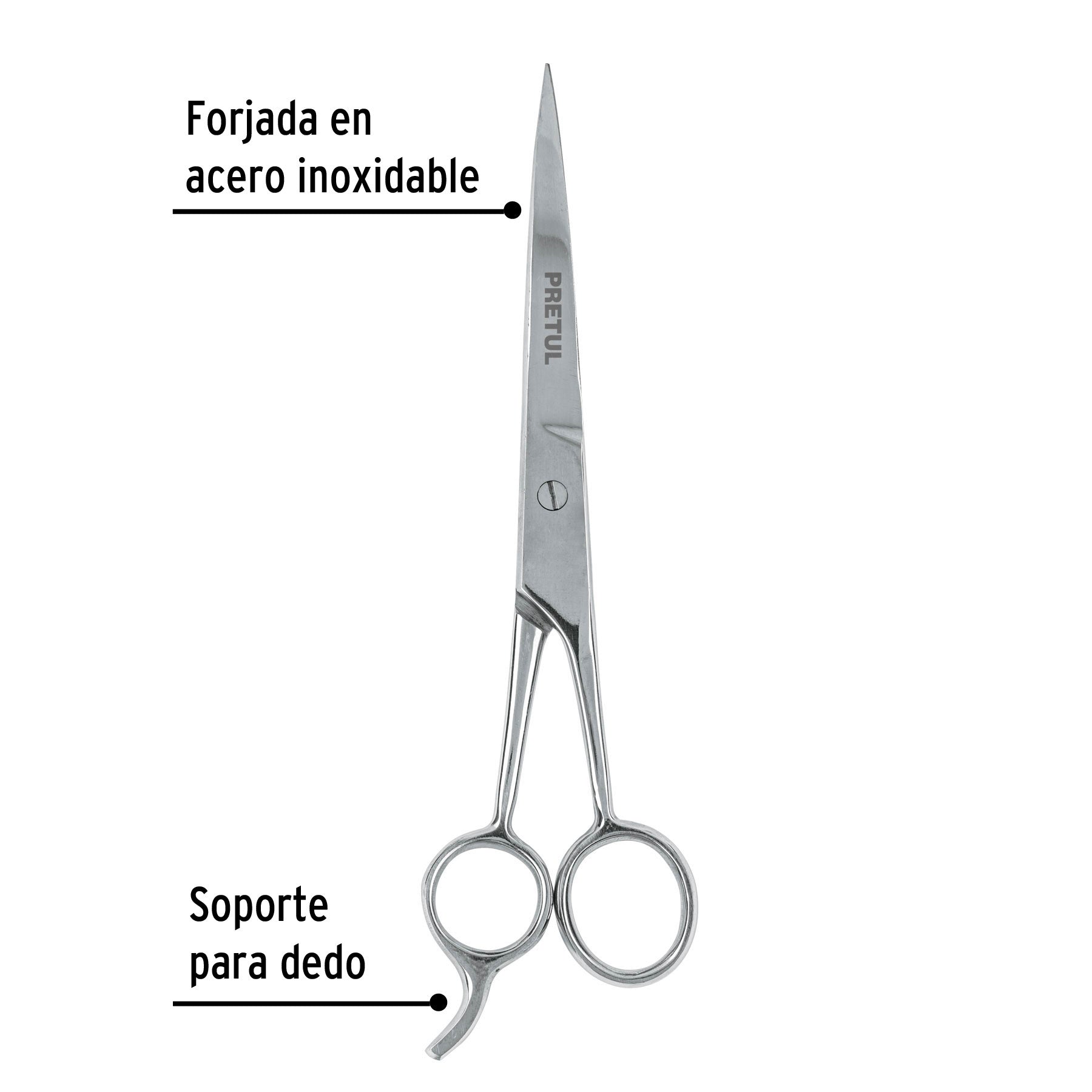 Tijera 7-1/2' estilista, con gancho, acero inoxidable,PRETUL