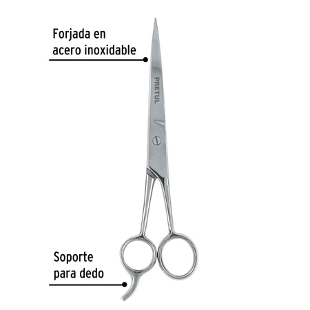 Tijera 7-1/2' estilista, con gancho, acero inoxidable,PRETUL