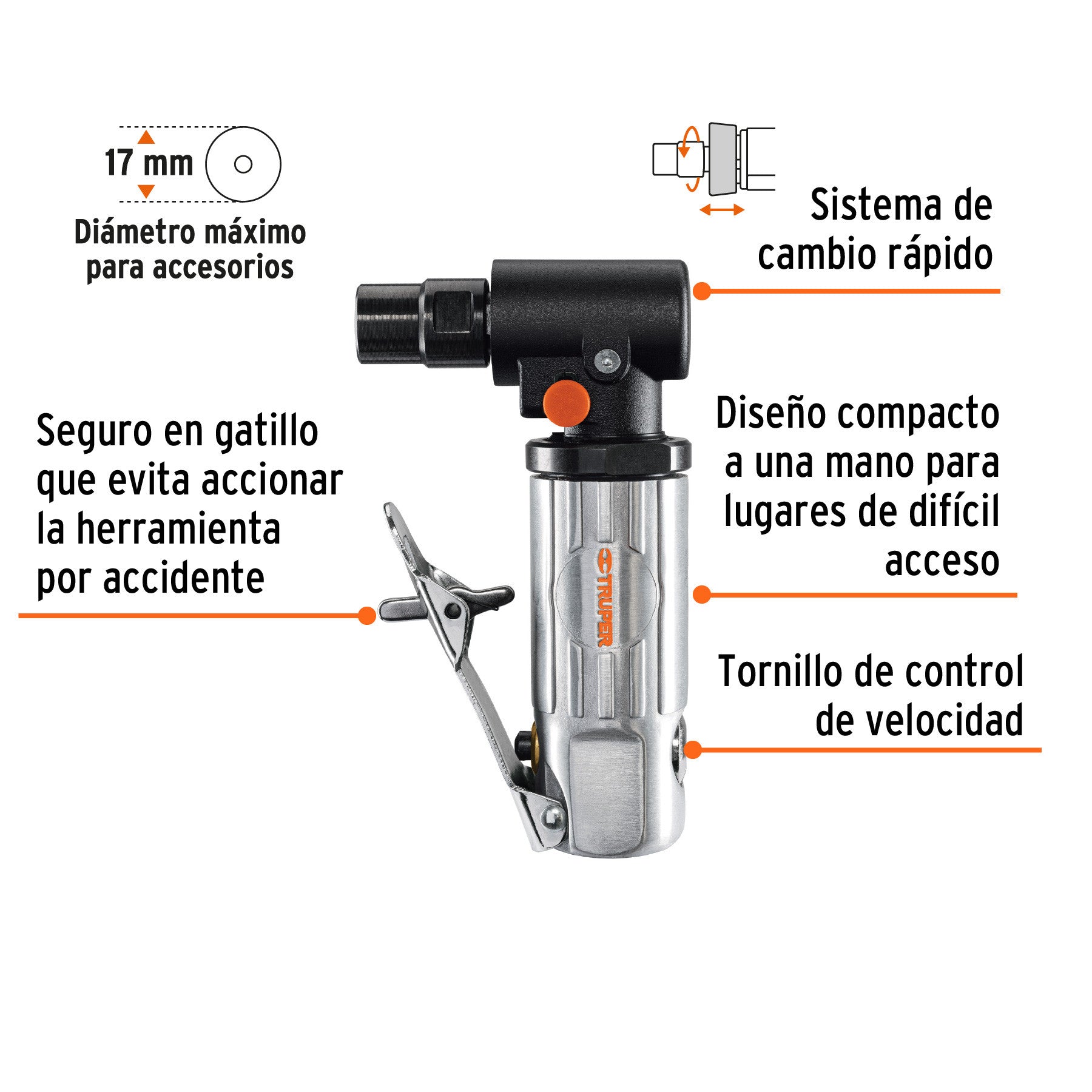 Rectificador neumatico 1/4" angular Truper