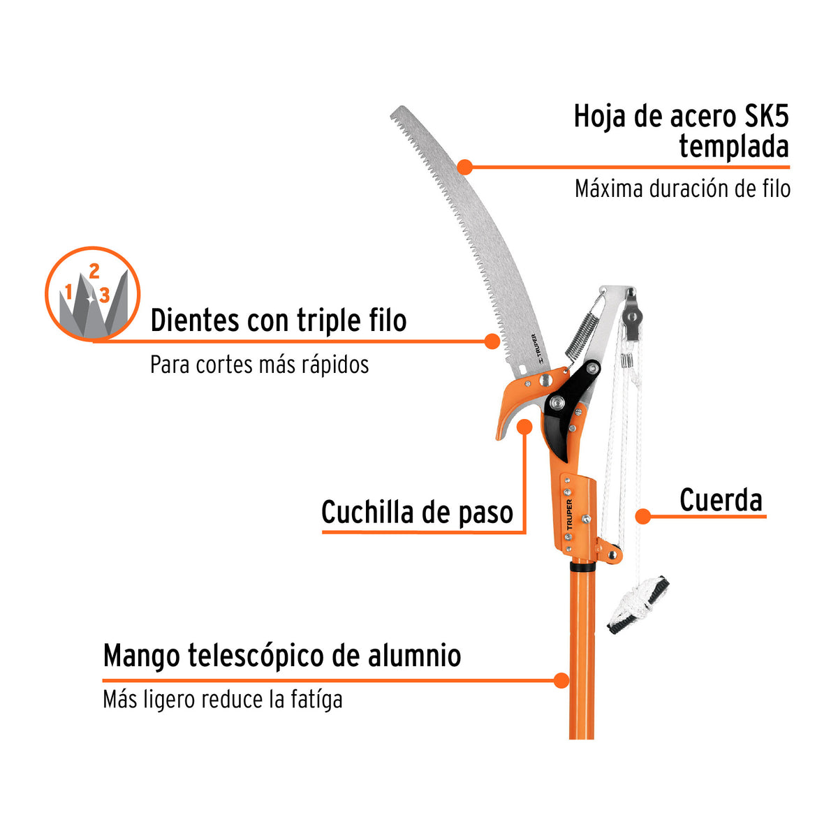 Cortador de ramas altas mango telescópico 2.4 m aluminio