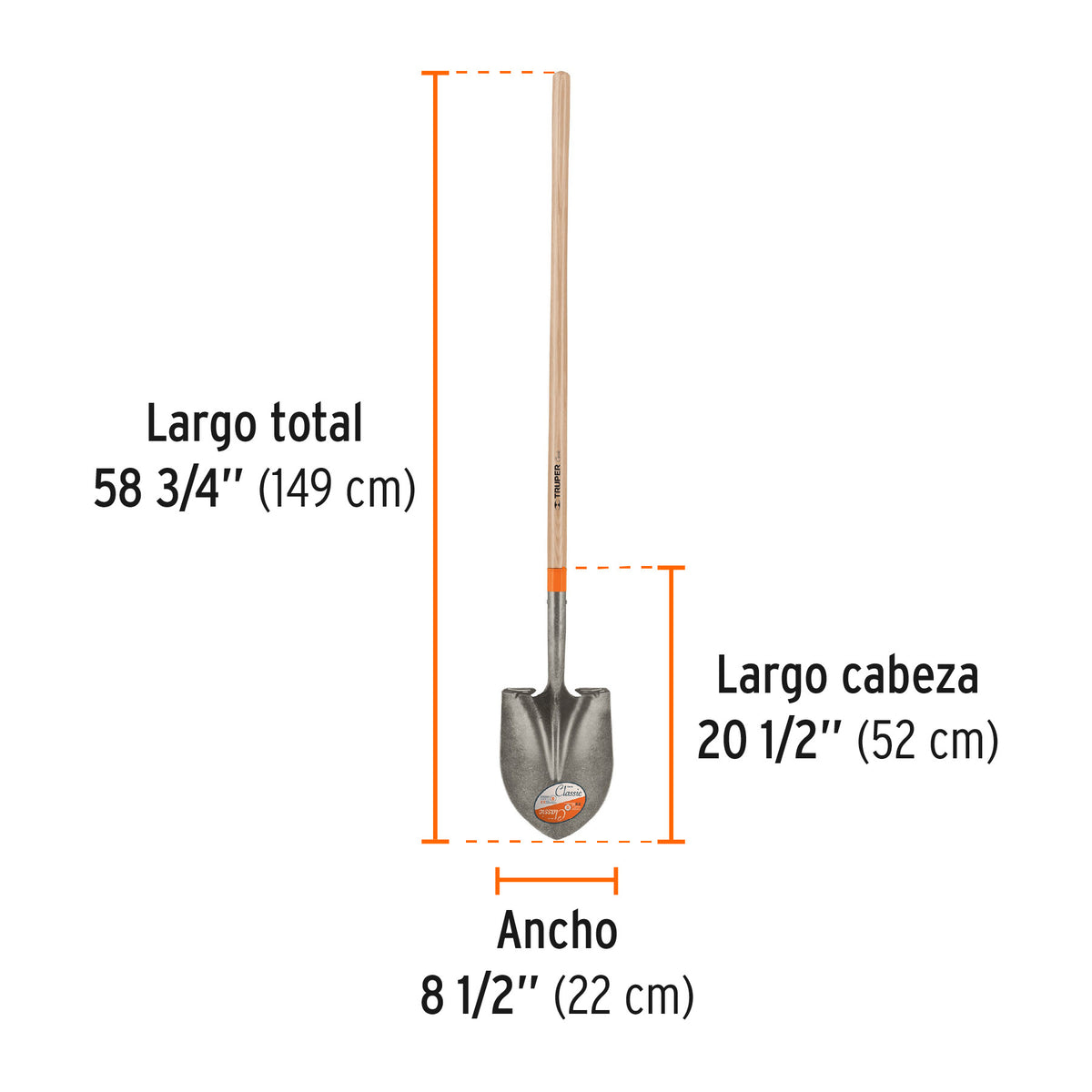 Pala redonda Classic, mango largo 48', Truper