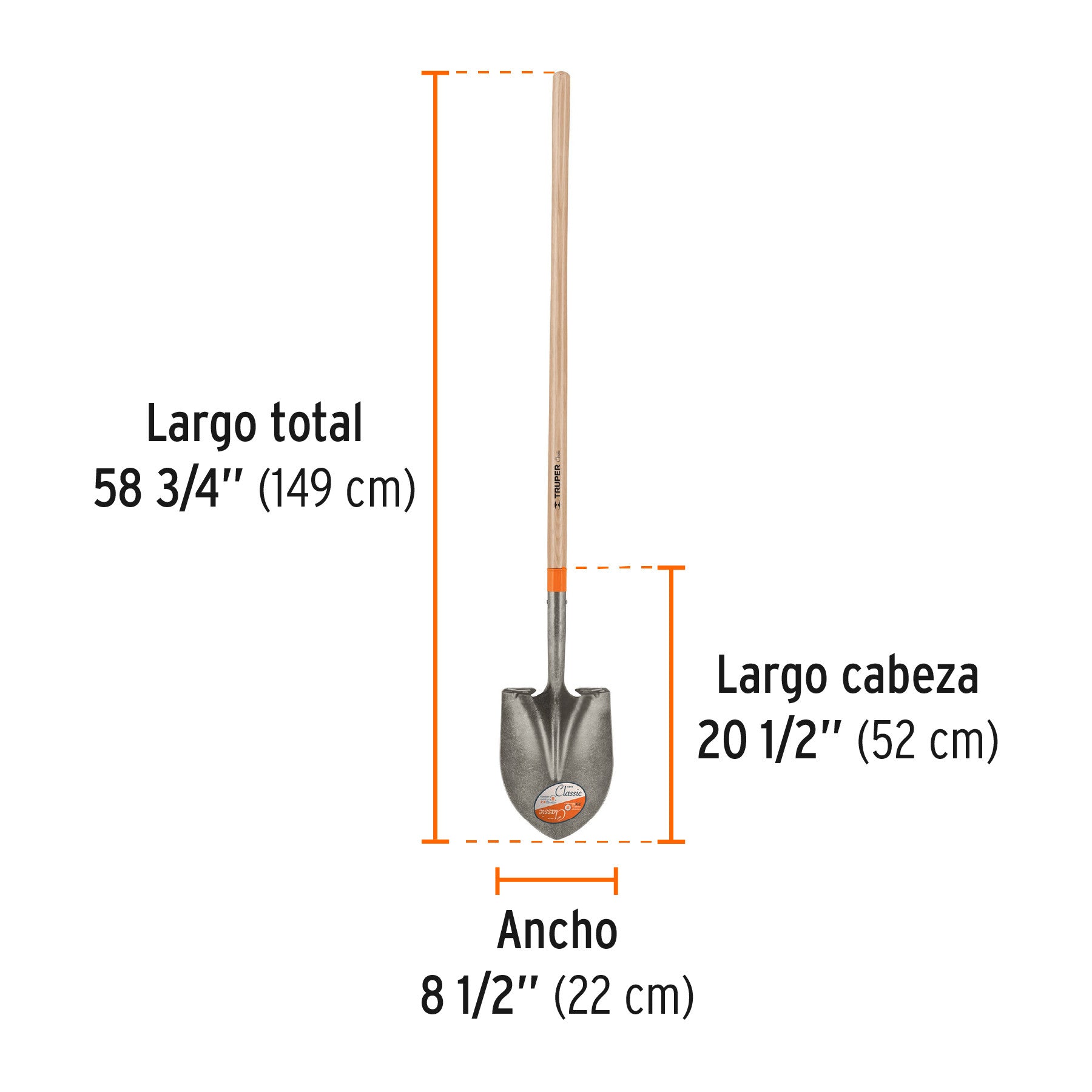 Pala redonda Classic, mango largo 48', Truper