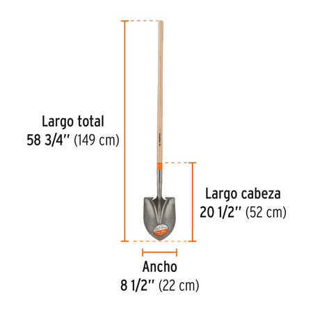 Pala redonda Classic, mango largo 48', Truper