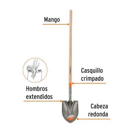 Pala redonda Classic, mango largo 48', Truper