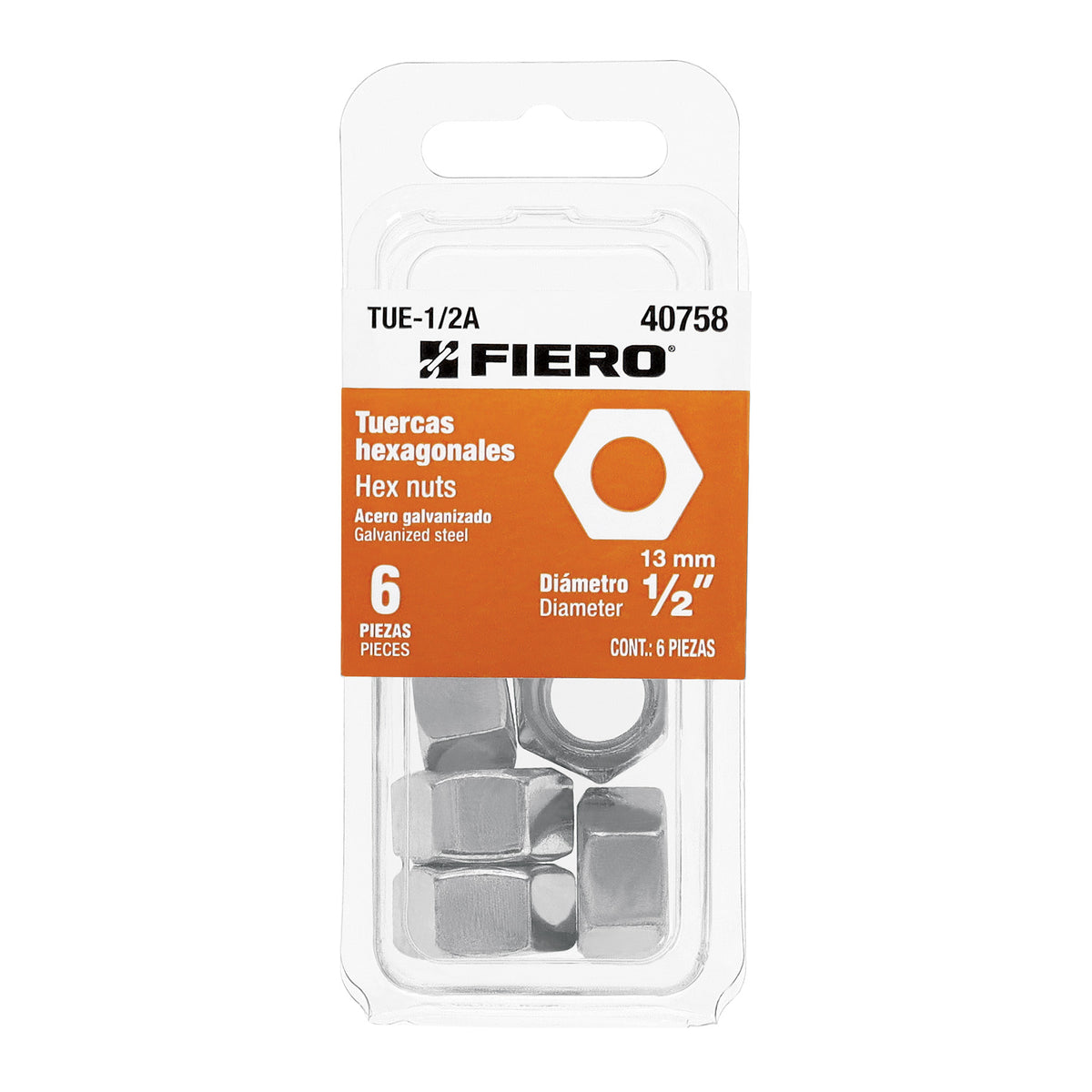 Bolsa con 6 tuercas 1' hexagonales de acero galvanizado