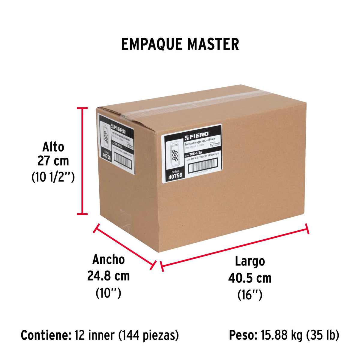 Bolsa con 6 tuercas 1' hexagonales de acero galvanizado