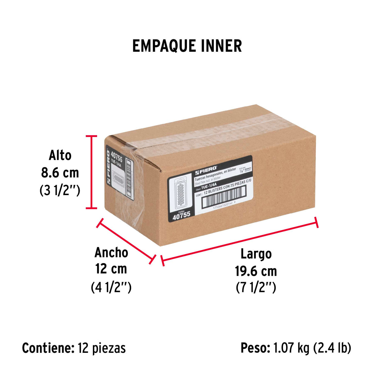 Bolsa con 6 tuercas 1' hexagonales de acero galvanizado