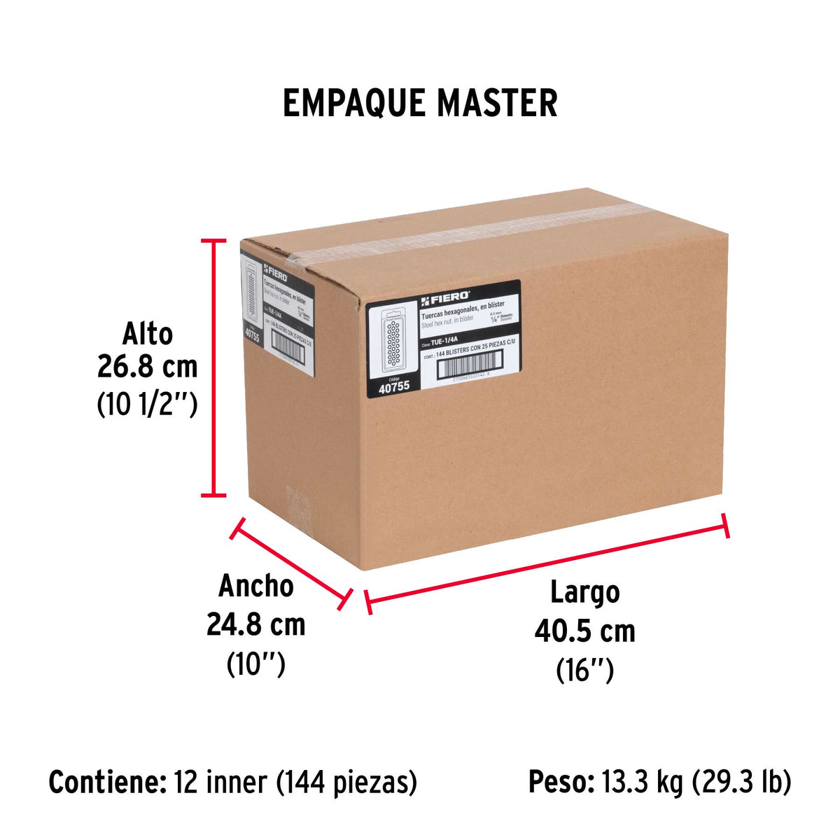 Bolsa con 6 tuercas 1' hexagonales de acero galvanizado