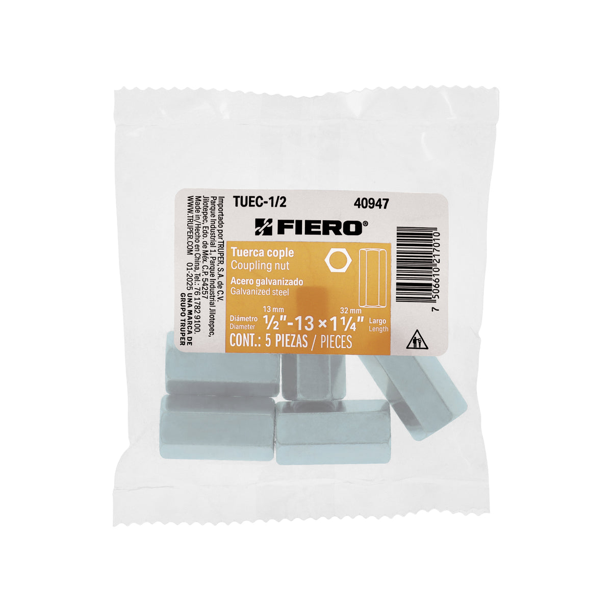 Bolsa con 2 tuercas cople, 1' acero galvanizado , FIERO