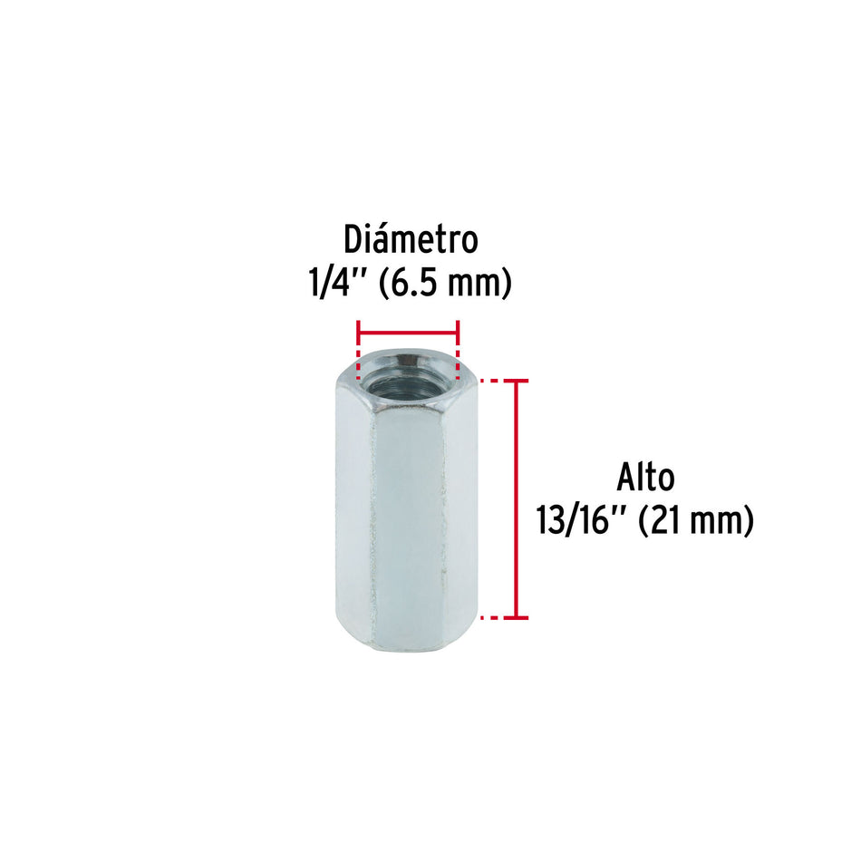 Bolsa con 5 tuercas cople, 1/4' acero galvanizado , FIERO 1/4'
