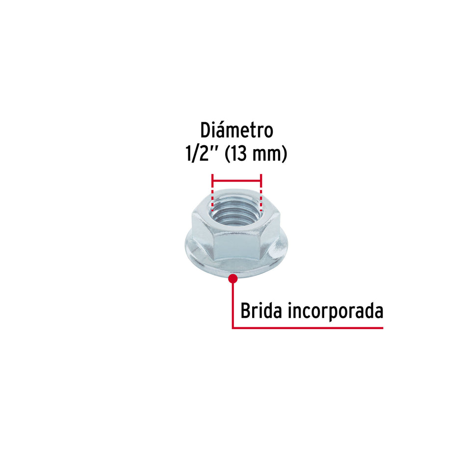 Bolsa con 25 tuercas flange, 1/2', acero galvanizado, FIERO
