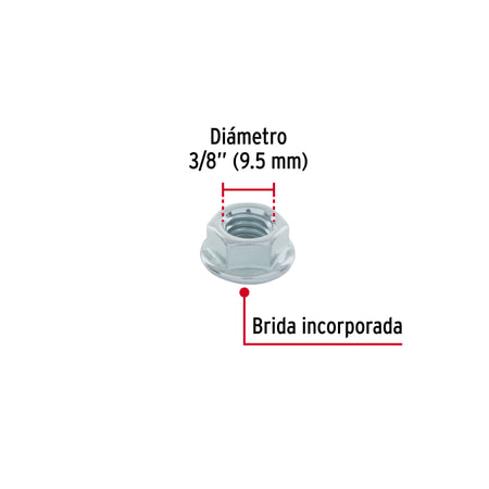 Bolsa con 50 tuercas flange, 3/8', acero galvanizado, FIERO