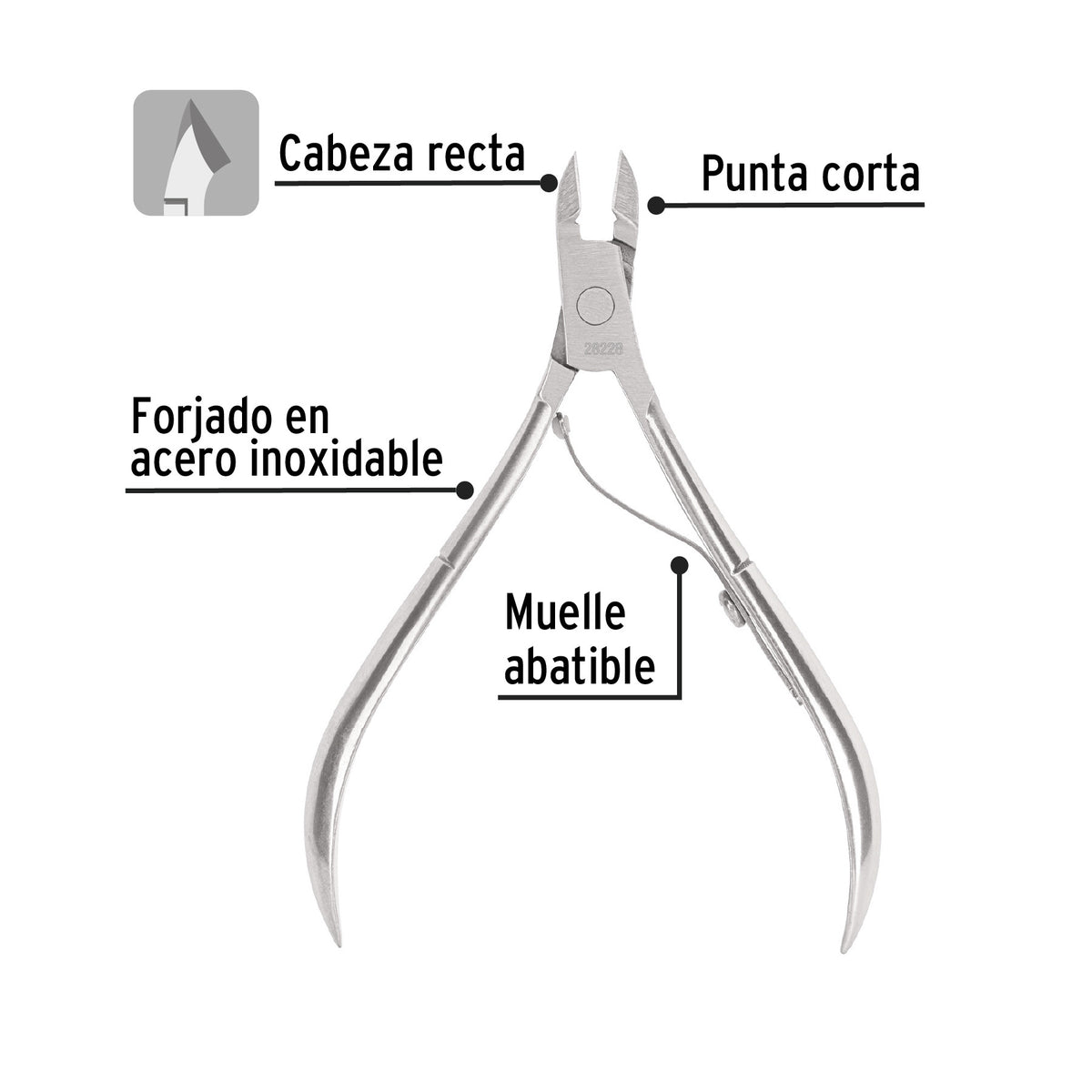 Alicate para manicure 4', cabeza recta, punta corta, PRETUL