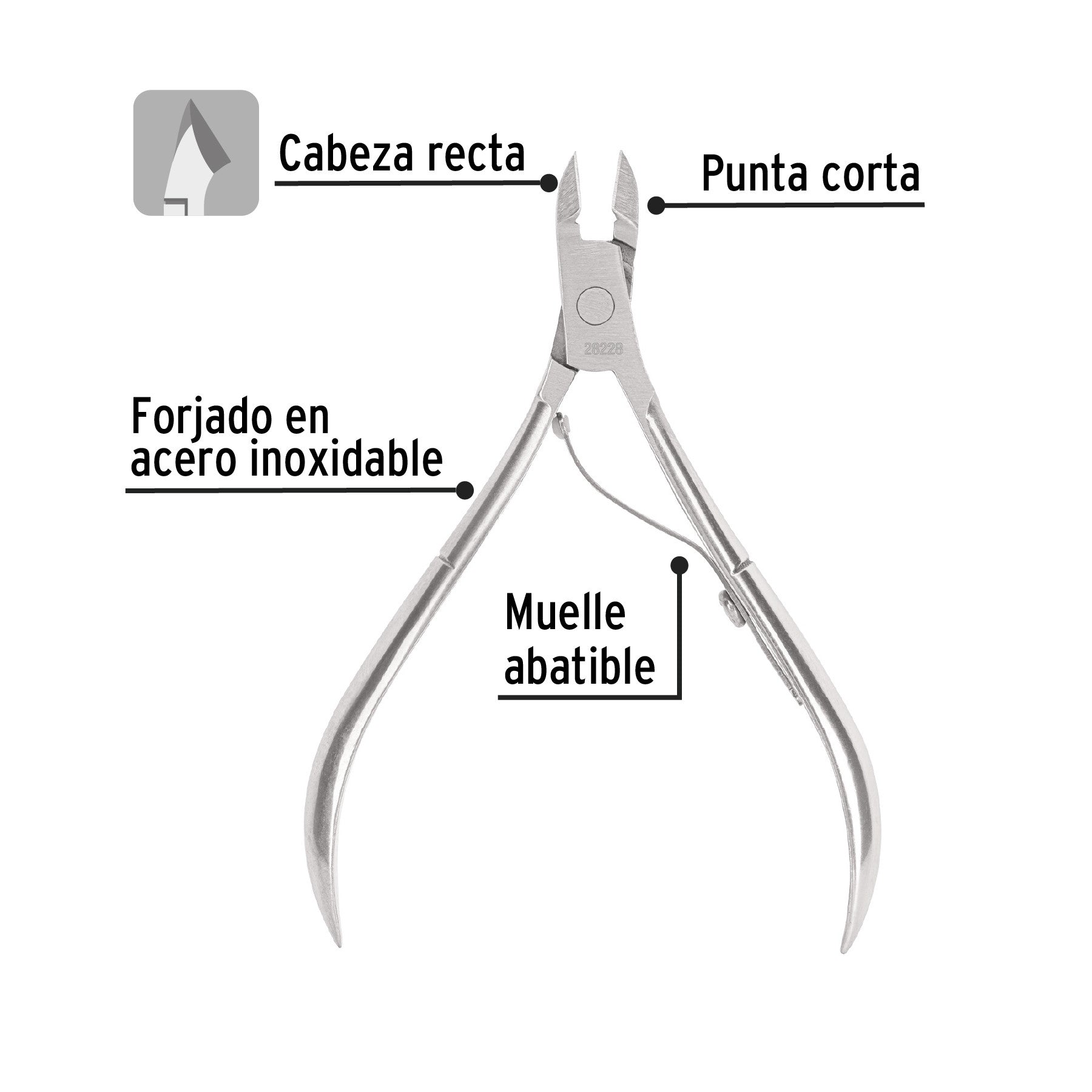Alicate para manicure 4', cabeza recta, punta corta, PRETUL