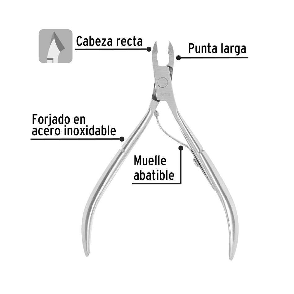 Alicate para manicure 4', cabeza recta, punta larga, PRETUL