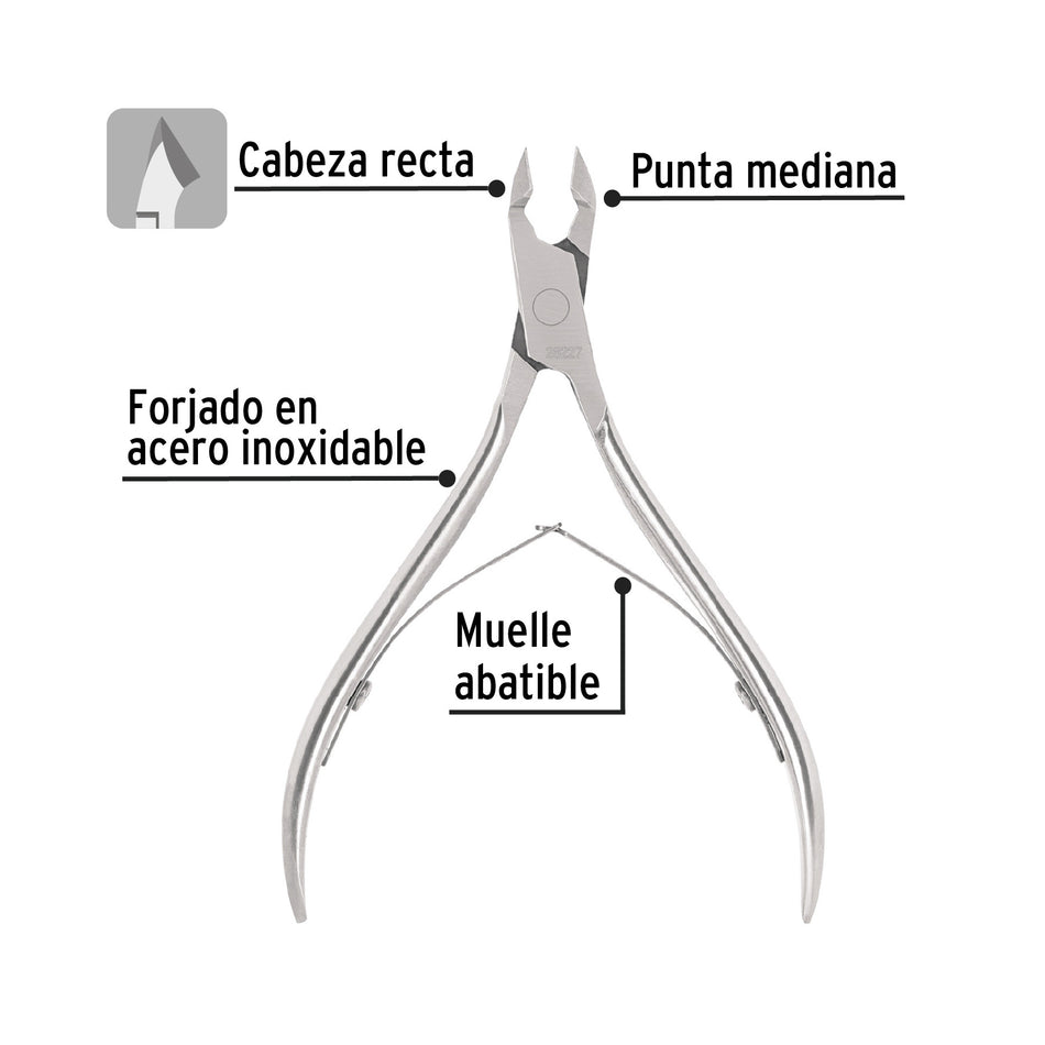 Alicate para manicure 4' cabeza recta, punta mediana, PRETUL