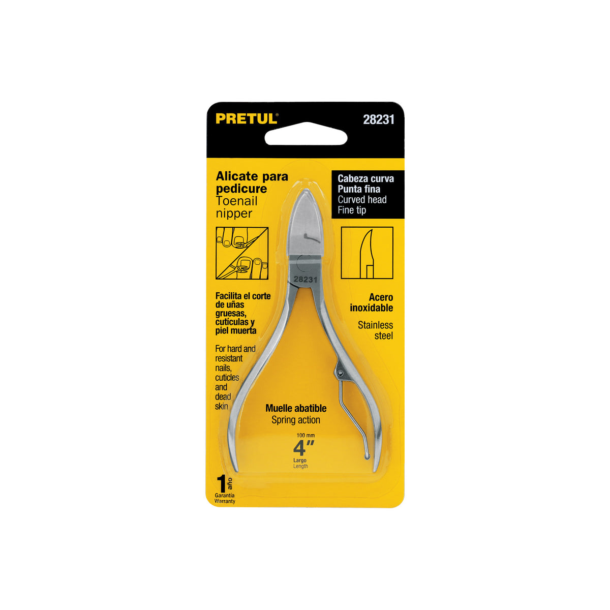 Alicate para pedicure 4', cabeza curva, punta fina, PRETUL